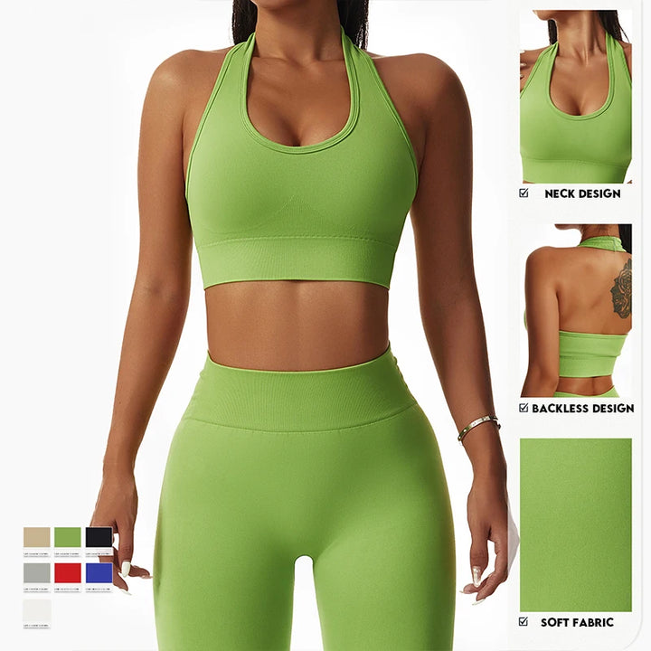 Halterneck Sports Bra Tank Top Women Gym Fitness Running