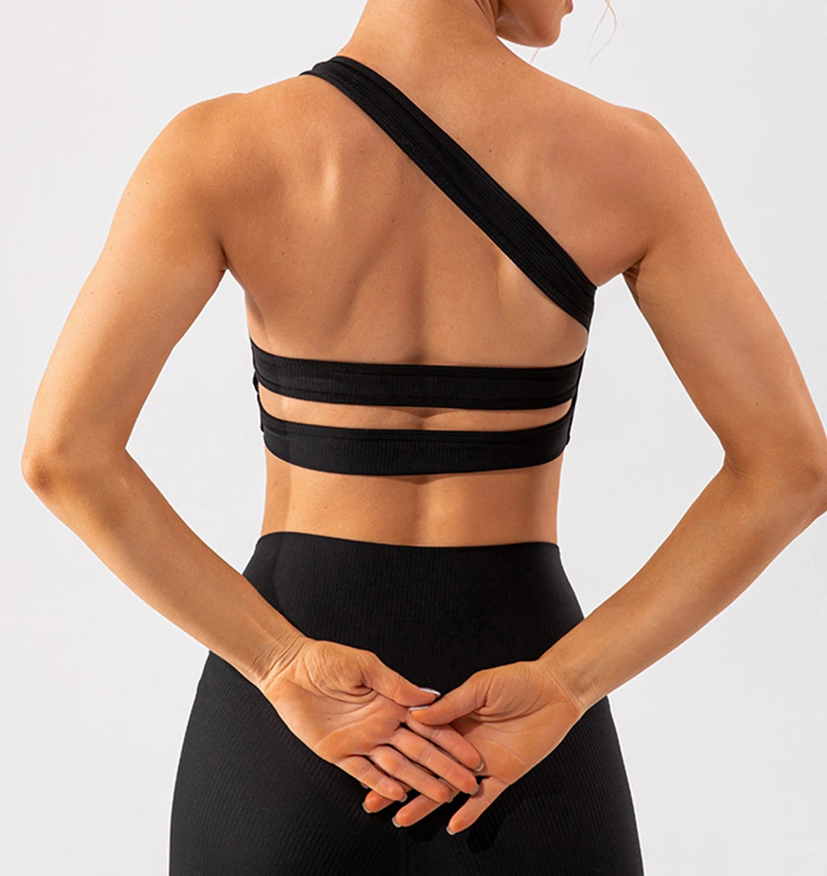 One Shoulder Sexy Sports Bra Women Gym Top Ribbing