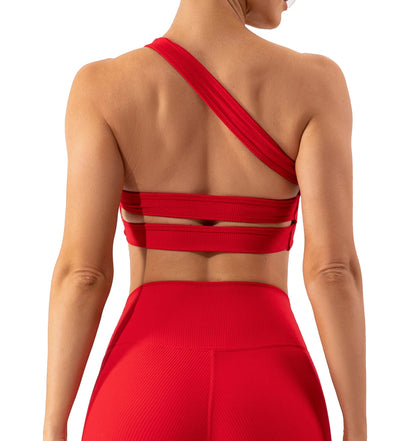 One Shoulder Sexy Sports Bra Women Gym Top Ribbing