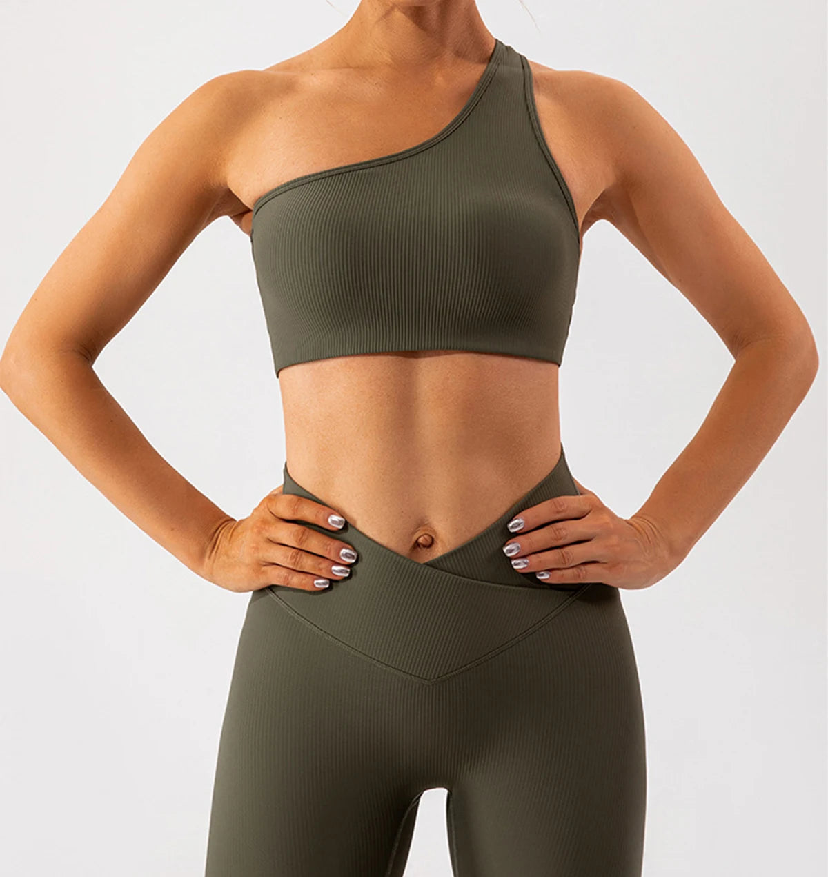 One Shoulder Sexy Sports Bra Women Gym Top Ribbing