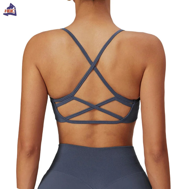 Hbc Seamless Gym Tank Top Hollow Out Cross Back