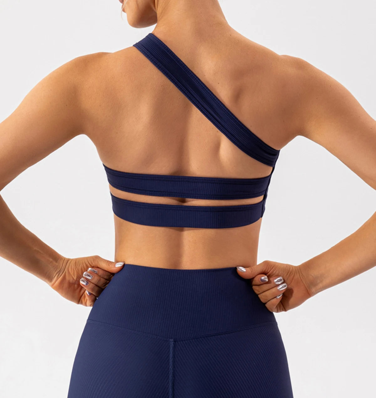 One Shoulder Sexy Sports Bra Women Gym Top Ribbing